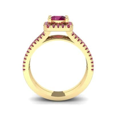 Two-Row Pave Halo Ruby Engagement Ring (1.02 CTW) Side View