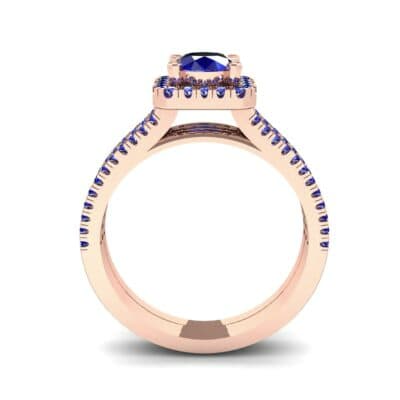Two-Row Pave Halo Blue Sapphire Engagement Ring (1.02 CTW) Side View