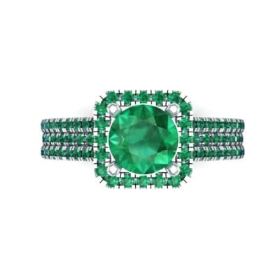 Two-Row Pave Halo Emerald Engagement Ring (1.02 CTW) Top Flat View