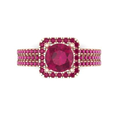 Two-Row Pave Halo Ruby Engagement Ring (1.02 CTW) Top Flat View