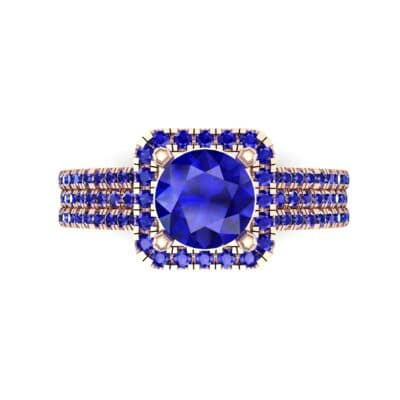 Two-Row Pave Halo Blue Sapphire Engagement Ring (1.02 CTW) Top Flat View