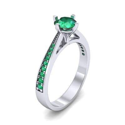 Pave Round-Cut Solitaire Emerald Engagement Ring (0.73 CTW) Perspective View