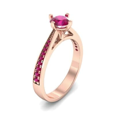Pave Round-Cut Solitaire Ruby Engagement Ring (0.73 CTW) Perspective View