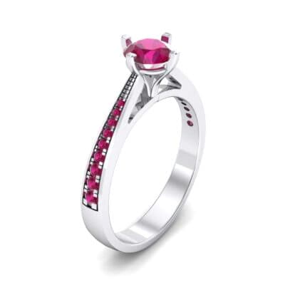 Pave Round-Cut Solitaire Ruby Engagement Ring (0.73 CTW) Perspective View