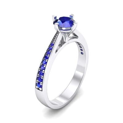 Pave Round-Cut Solitaire Blue Sapphire Engagement Ring (0.73 CTW) Perspective View