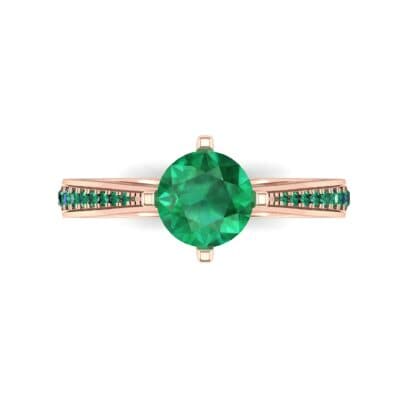 Pave Round-Cut Solitaire Emerald Engagement Ring (0.73 CTW) Top Flat View