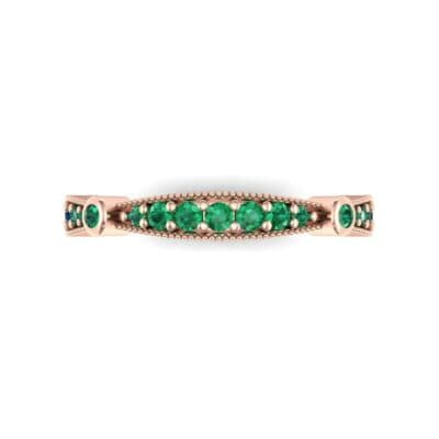 Milgrain Pave and Bezel Emerald Ring (0.21 CTW) Top Flat View
