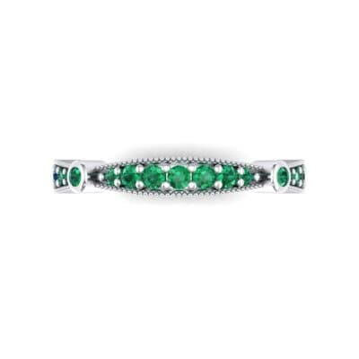 Milgrain Pave and Bezel Emerald Ring (0.21 CTW) Top Flat View