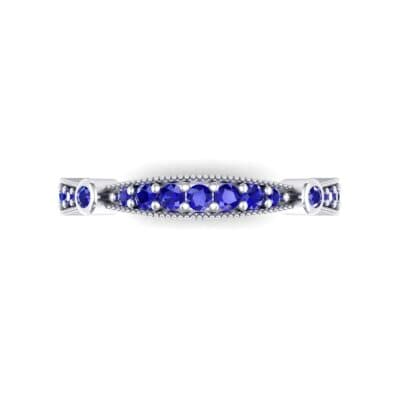 Milgrain Pave and Bezel Blue Sapphire Ring (0.21 CTW) Top Flat View
