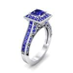 Square Halo Palazzo Blue Sapphire Engagement Ring (1.15 CTW) Perspective View
