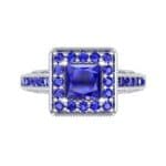 Square Halo Palazzo Blue Sapphire Engagement Ring (1.15 CTW) Top Flat View