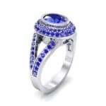 Victoria Bezel-Set Halo Blue Sapphire Engagement Ring (3.67 CTW) Perspective View