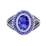 Victoria Bezel-Set Halo Blue Sapphire Engagement Ring (3.67 CTW) Top Flat View