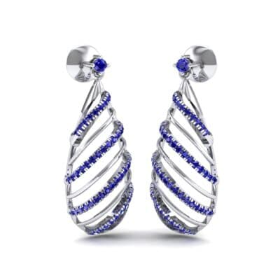 Banded Pear Drop Blue Sapphire Earrings (0.57 CTW) Perspective View