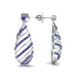Banded Pear Drop Blue Sapphire Earrings (0.57 CTW) Top Dynamic View