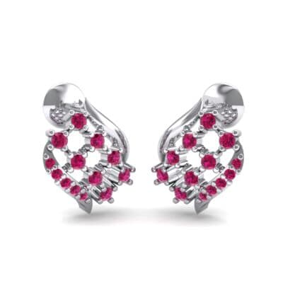 Studded Crosshatch Ruby Earrings (0.16 CTW) Perspective View