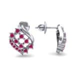 Studded Crosshatch Ruby Earrings (0.16 CTW) Top Dynamic View