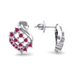 Studded Crosshatch Ruby Earrings (0.16 CTW) Top Dynamic View