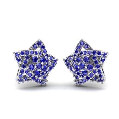 Pave Pentagram Blue Sapphire Earrings (0.47 CTW) Perspective View