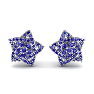 Pave Pentagram Blue Sapphire Earrings (0.47 CTW) Side View