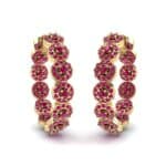 Halo Ruby Huggie Earrings (3.52 CTW) Perspective View