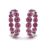 Halo Ruby Huggie Earrings (3.52 CTW) Perspective View