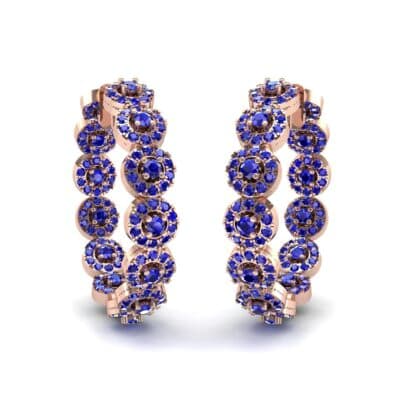 Halo Blue Sapphire Huggie Earrings (3.52 CTW) Perspective View