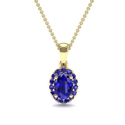Oval Halo Blue Sapphire Pendant (0.98 CTW) Top Dynamic View