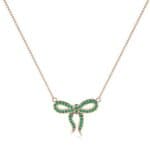 Pave Bow Emerald Necklace (0.3 CTW) Perspective View