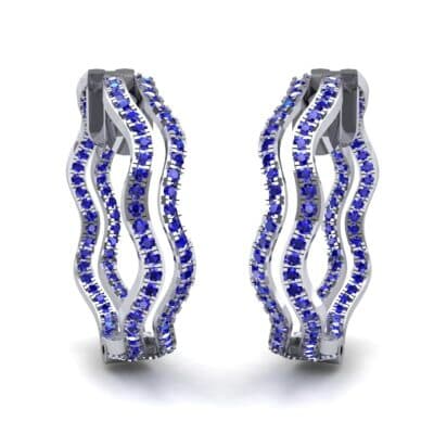 Freeform Pave Blue Sapphire Huggie Earrings (1.96 CTW) Perspective View