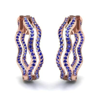 Freeform Pave Blue Sapphire Huggie Earrings (1.96 CTW) Perspective View