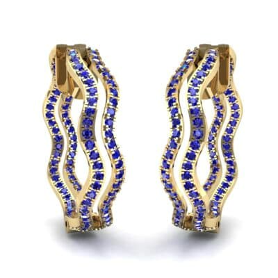 Freeform Pave Blue Sapphire Huggie Earrings (1.96 CTW) Perspective View
