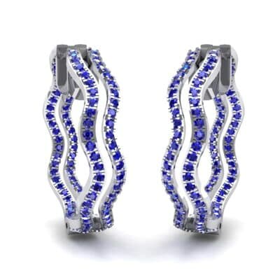 Freeform Pave Blue Sapphire Huggie Earrings (1.96 CTW) Perspective View