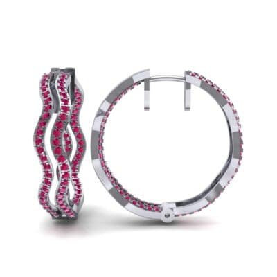 Freeform Pave Ruby Huggie Earrings (1.96 CTW) Top Dynamic View