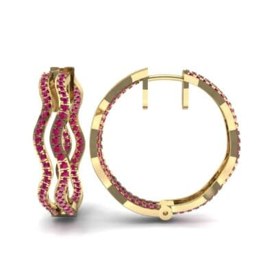 Freeform Pave Ruby Huggie Earrings (1.96 CTW) Top Dynamic View