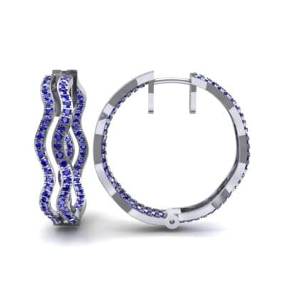 Freeform Pave Blue Sapphire Huggie Earrings (1.96 CTW) Top Dynamic View