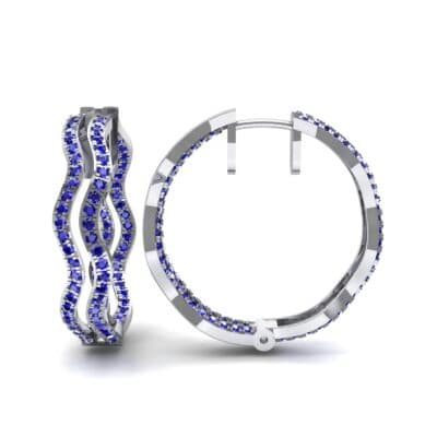 Freeform Pave Blue Sapphire Huggie Earrings (1.96 CTW) Top Dynamic View