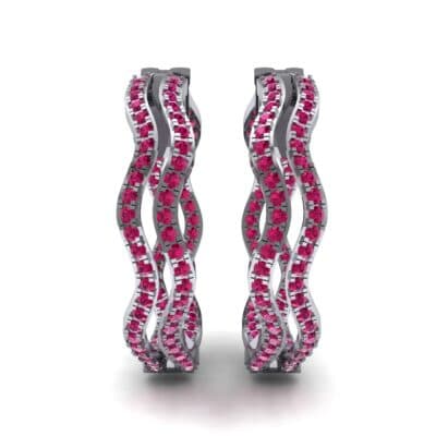 Freeform Pave Ruby Huggie Earrings (1.96 CTW) Side View