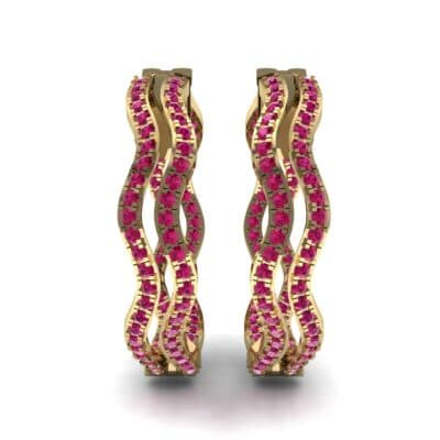 Freeform Pave Ruby Huggie Earrings (1.96 CTW) Side View