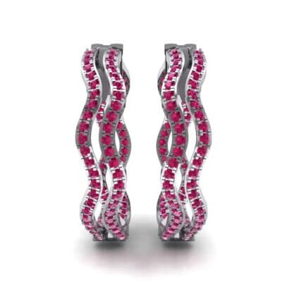 Freeform Pave Ruby Huggie Earrings (1.96 CTW) Side View