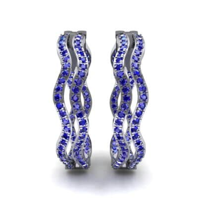 Freeform Pave Blue Sapphire Huggie Earrings (1.96 CTW) Side View