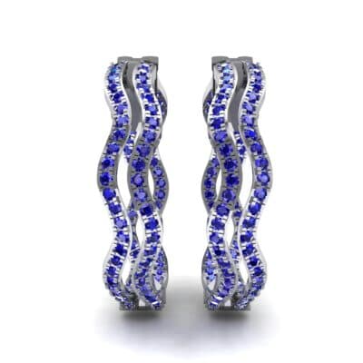 Freeform Pave Blue Sapphire Huggie Earrings (1.96 CTW) Side View