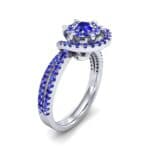 Reverse Split Shank Halo Blue Sapphire Engagement Ring (0.84 CTW) Perspective View