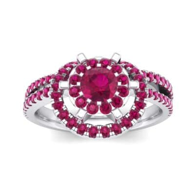 Reverse Split Shank Halo Ruby Engagement Ring (0.84 CTW) Top Dynamic View