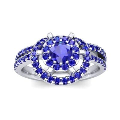 Reverse Split Shank Halo Blue Sapphire Engagement Ring (0.84 CTW) Top Dynamic View