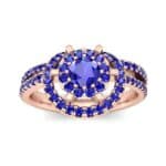 Reverse Split Shank Halo Blue Sapphire Engagement Ring (0.84 CTW) Top Dynamic View