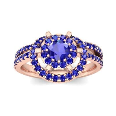 Reverse Split Shank Halo Blue Sapphire Engagement Ring (0.84 CTW) Top Dynamic View