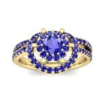Reverse Split Shank Halo Blue Sapphire Engagement Ring (0.84 CTW) Top Dynamic View