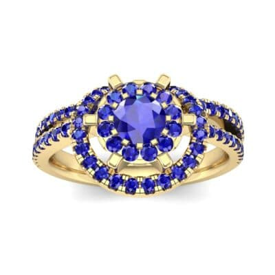 Reverse Split Shank Halo Blue Sapphire Engagement Ring (0.84 CTW) Top Dynamic View