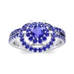 Reverse Split Shank Halo Blue Sapphire Engagement Ring (0.84 CTW) Top Dynamic View